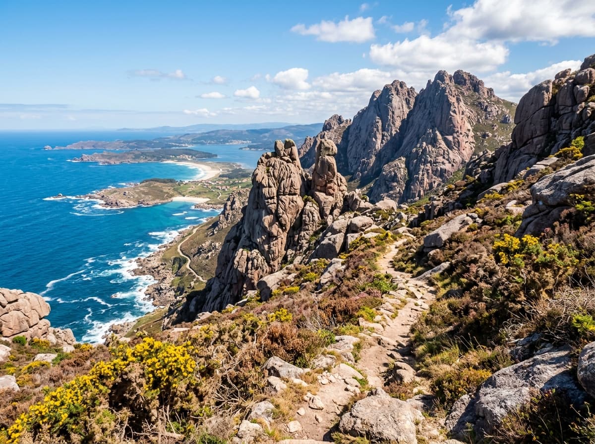 Monte Pindo con sus característicos peñascos de granito rosa